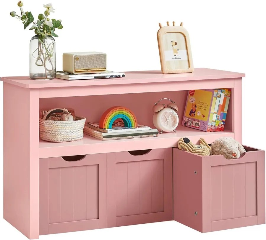Játéktároló szekrény, gyerekpolc, 30 x 102 x 60 cm, rózsaszín