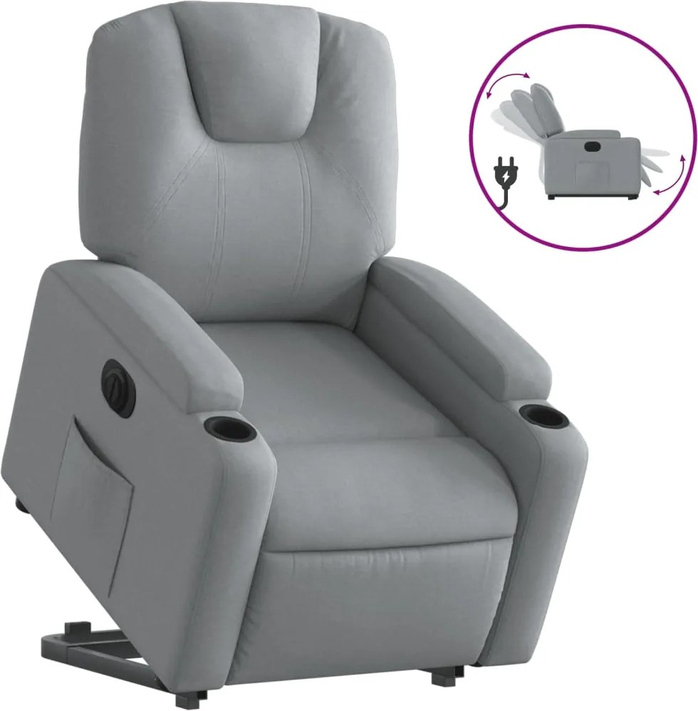 vidaXL elektromos felállást segítő világosszürke szövet dönthető fotel