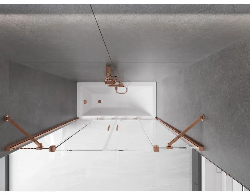 Mexen Velar Duo, 2 szárnyas eltolható kádparaván 150 x 150 cm, 8mm átlátszó üveg, rózsa arany profil, 896-150-000-02-60