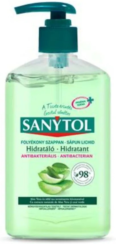 Antibakteriális folyékony szappan, 250 ml, SANYTOL Hidratáló, aloe vera és zöld tea (KHH735)