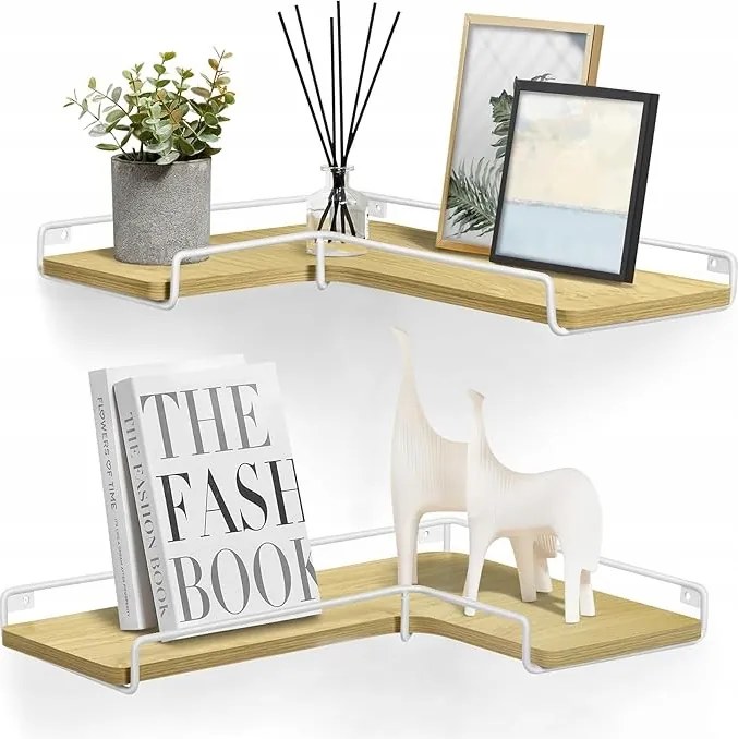 2 x L-es sarokpolc fűszer dekorációhoz fa polcok 14 x 42 cm