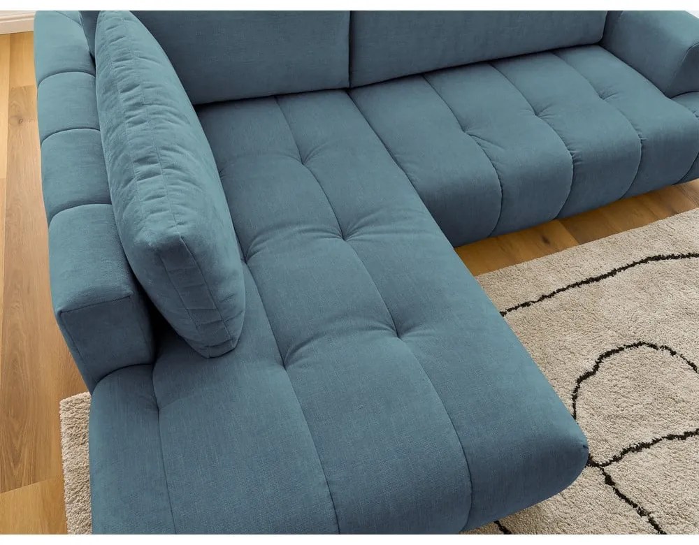 Kék kinyitható-tárolóhelyes sarokkanapé (bal oldali-L alakú) Fuji – Bobochic Paris