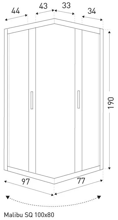 Malibu SQ 100x80 szögletes zuhanykabin zuhanytálca nélkül