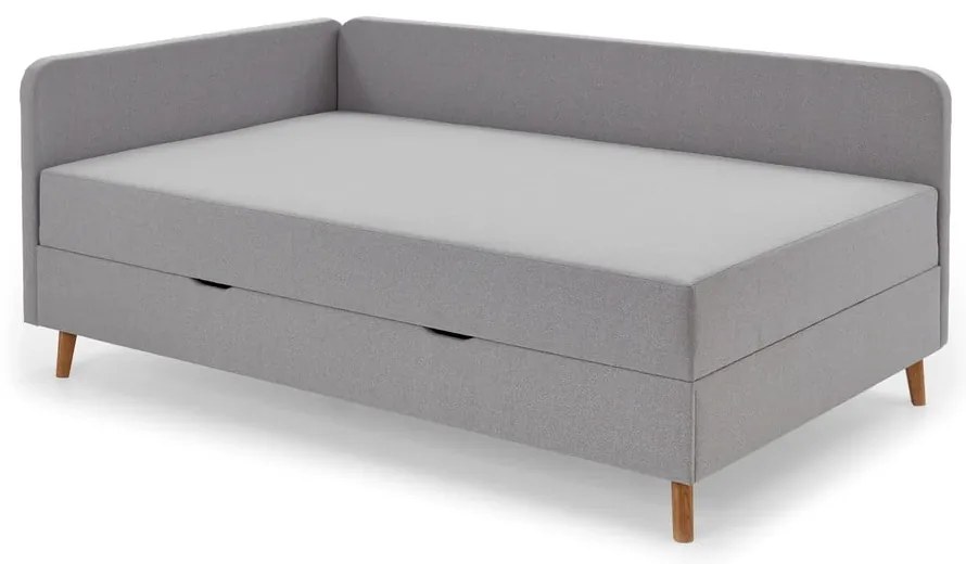 Világosszürke kárpitozott egyszemélyes ágy tárolóhellyel 90x200 cm Cabana – Meise Möbel