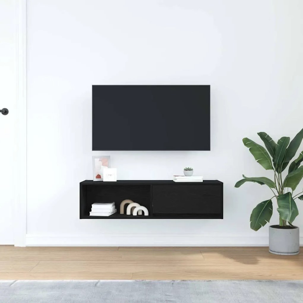 fekete tölgy színű szerelt fa TV-szekrény 100x31x25,5cm