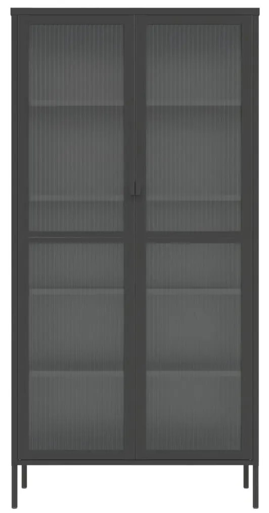 fekete üveg és acél magasszekrény 85 x 40 x 180 cm