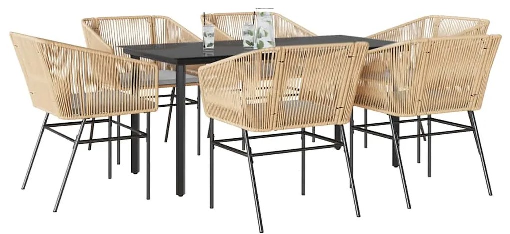vidaXL 7 észes barna polyrattan üveg kerti étkezőgarnitúra párnával