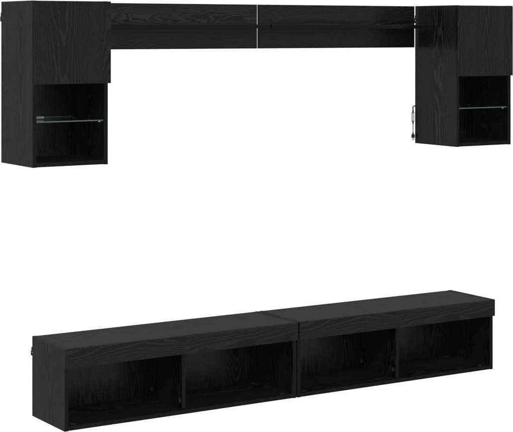 vidaXL TV Fali Egységek LED-del leddel 6 pcs Fekete tölgy Faanyag