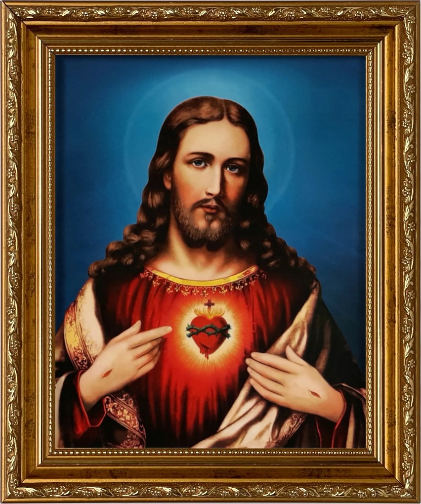 Vászonkép 31x26 Jézus Krisztus Szíve Jézus Arany Díszített Keret