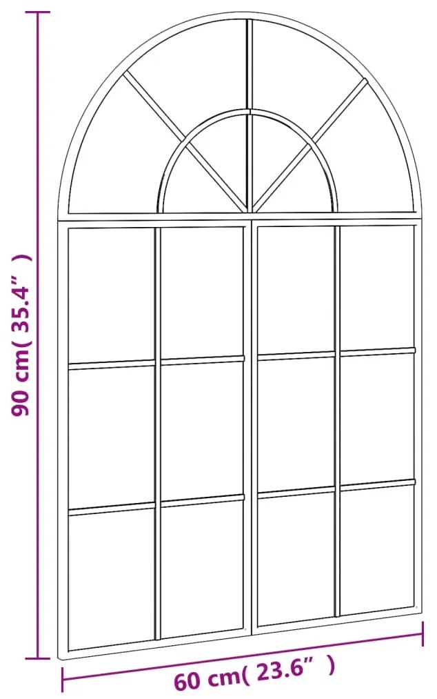 fekete ívelt vas fali tükör 60x90 cm