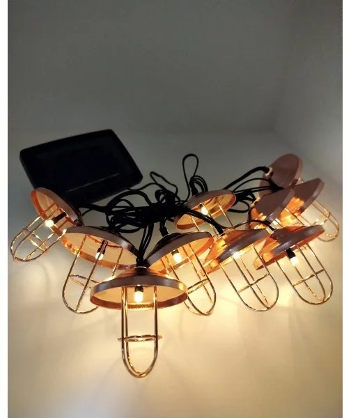 Napelemes LED fényfüzér 10xLED/1,2V 300 mAh 3,8 m IP44 rézszínű