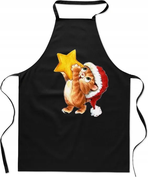 Konyhai kötény Karácsonyi nyomtatás Cica Karácsony Mikulás Ajándék