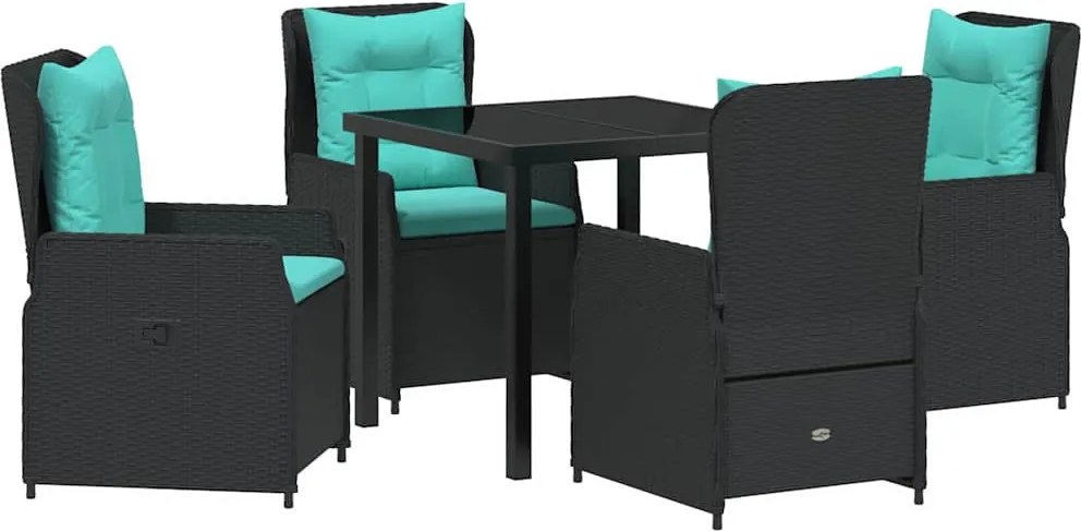 vidaXL Kert étkező szett 5 pcs Fekete Poli rattan