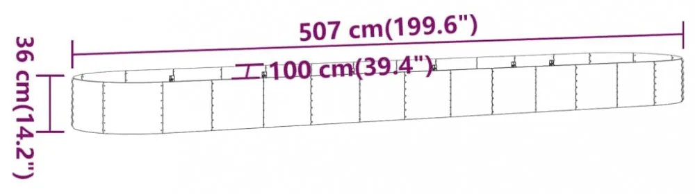 antracitszürke horganyzott acél kerti magaságyás 507x100x36 cm