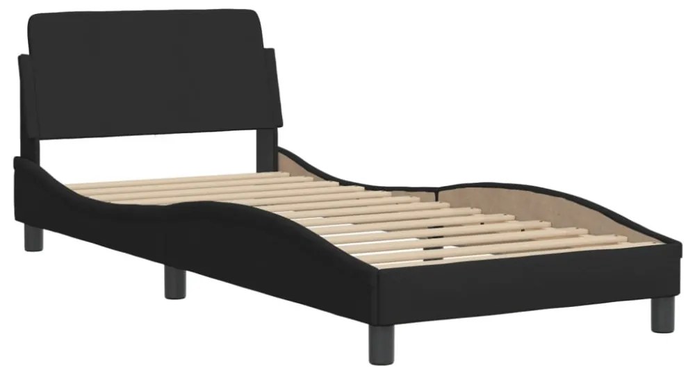 fekete szövet ágykeret fejtámlával matrac nélkül 90x190 cm