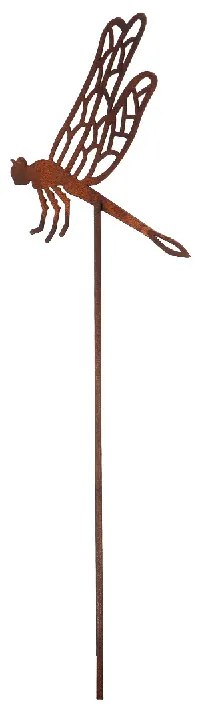 Rusztikus lézervágott leszúrható szitakötő sziluett, kültéri és beltéri dekorációs kiegészítő, 37 cm