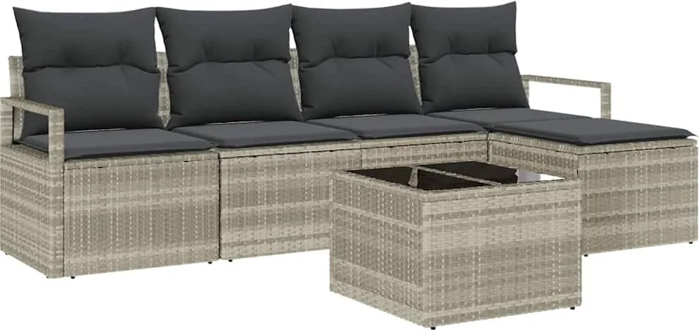 vidaXL Kanapé Szett párnával 6 pcs Világosszürke polirattan