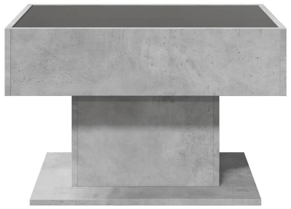 betonszürke szerelt fa dohányzóasztal LED-del 70 x 50 x 45 cm