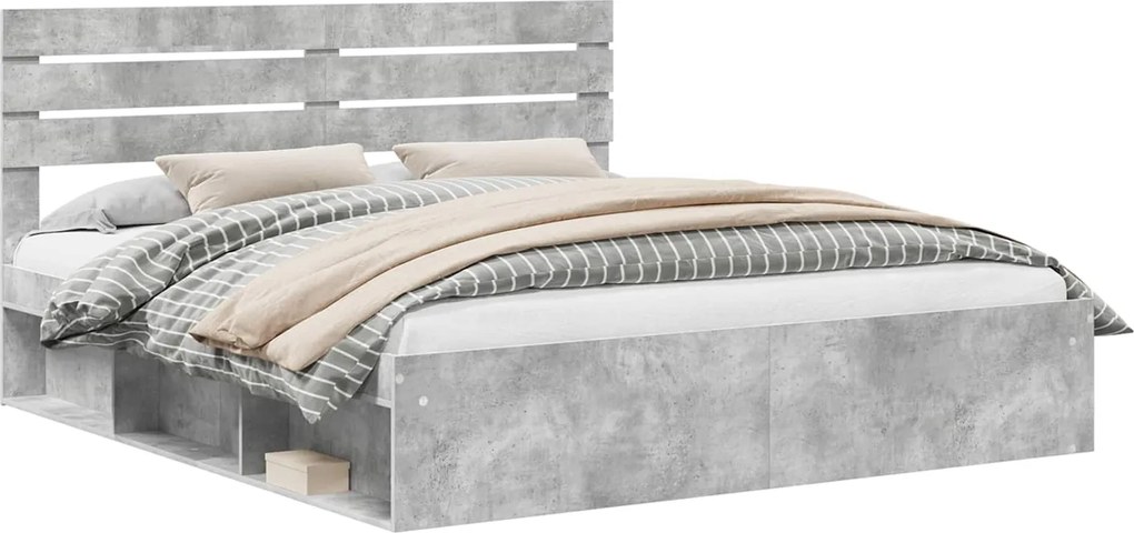 vidaXL Ágykeret fejtámlával Beton 200 x 200 cm Tömör fenyőfa