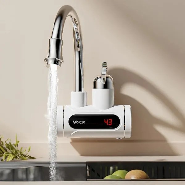 Átfolyós vízmelegítő LED kijelzővel 3000W/230V IPX4 fehér