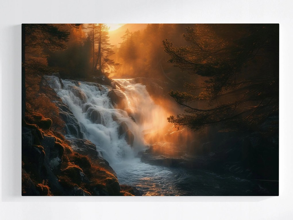 Poszter Tájkép Erdő Vízesés Nap Természet 60x40