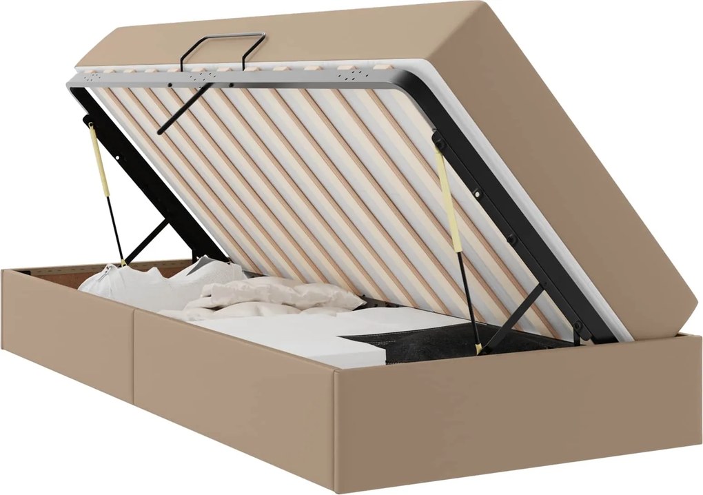 vidaXL Ágy tárolóval és matraccal matracmal 2 pcs Cappuccino Bőr