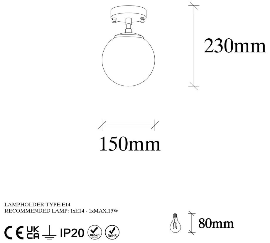 Fehér-sárgaréz színű mennyezeti lámpa üveg búrával ø 15 cm Atmaca – Opviq lights