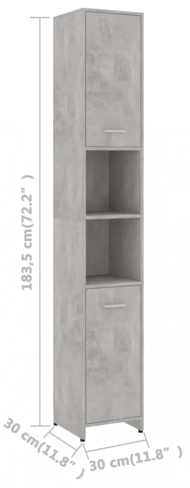 betonszürke szerelt fa fürdőszobaszekrény 30 x 30 x 183,5 cm