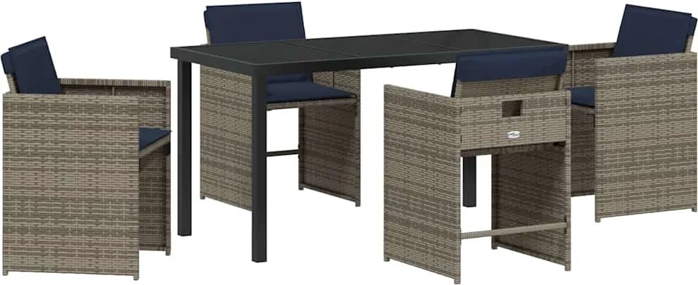 vidaXL Kert étkező szett párnával 5 pcs Szürke polirattan