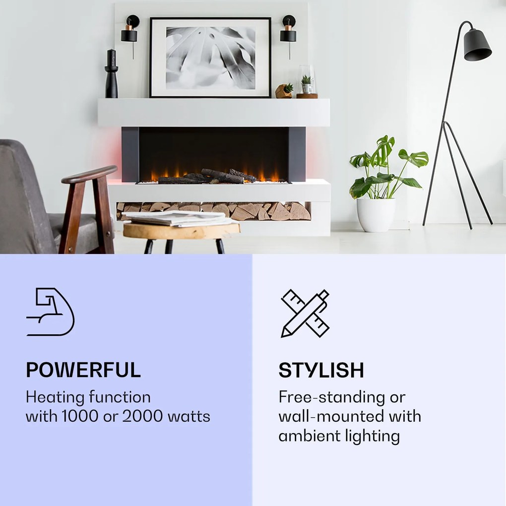 Studio Light & Fire 3 Smart, kandalló, 1000/2000 W, MDF, WiFi Control