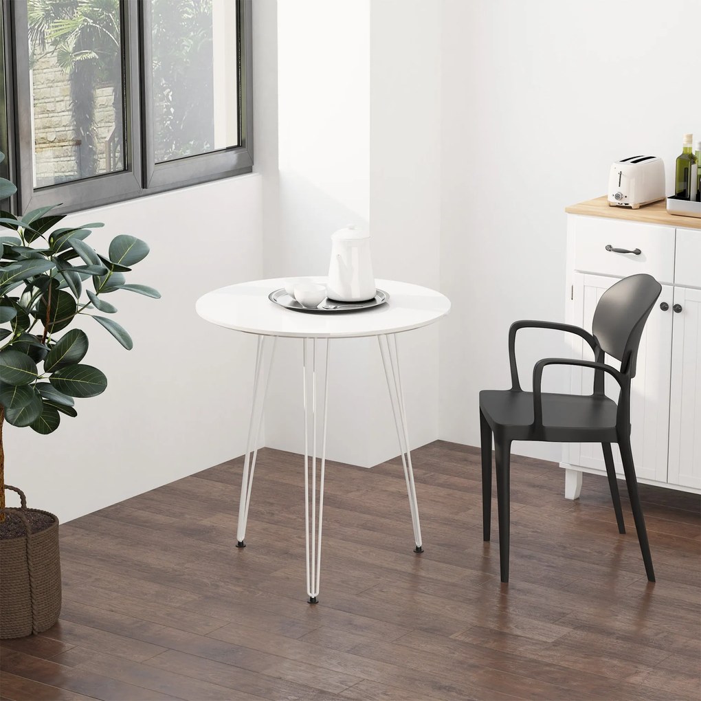 HOMCOM Kerek Étkezőasztal Nordic Modern Stílusú Fém Hajlított Lábakkal Konyhába, Nappaliba, Kávézóba, Bárba Ø70x75 cm Fehér | Aosom