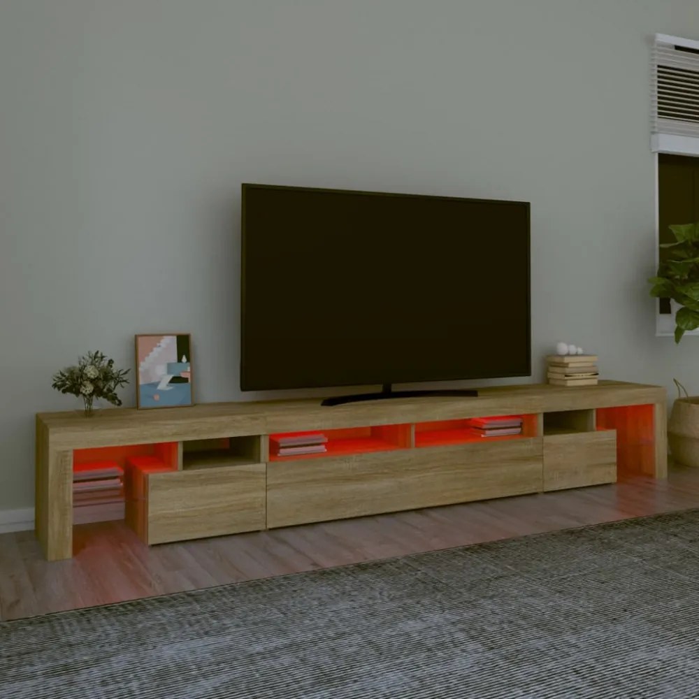 sonoma tölgy színű TV-szekrény LED-lámpákkal 260x36,5x40 cm