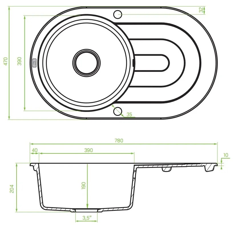 Laveo Dafne, 1 kamrás gránit mosogató 780x470x204 mm, bézs, LAV-SBD_481T