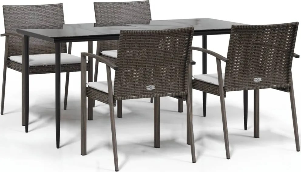 vidaXL 5 részes polyrattan és acél kerti étkezőgarnitúra párnával