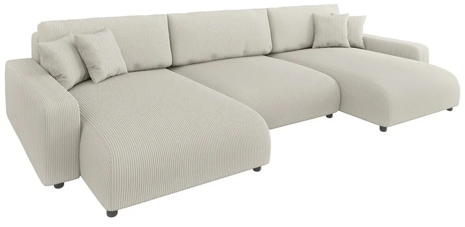 Krémszínű kordbársony kinyitható tárolóhelyes sarokkanapé Sara – Ropez