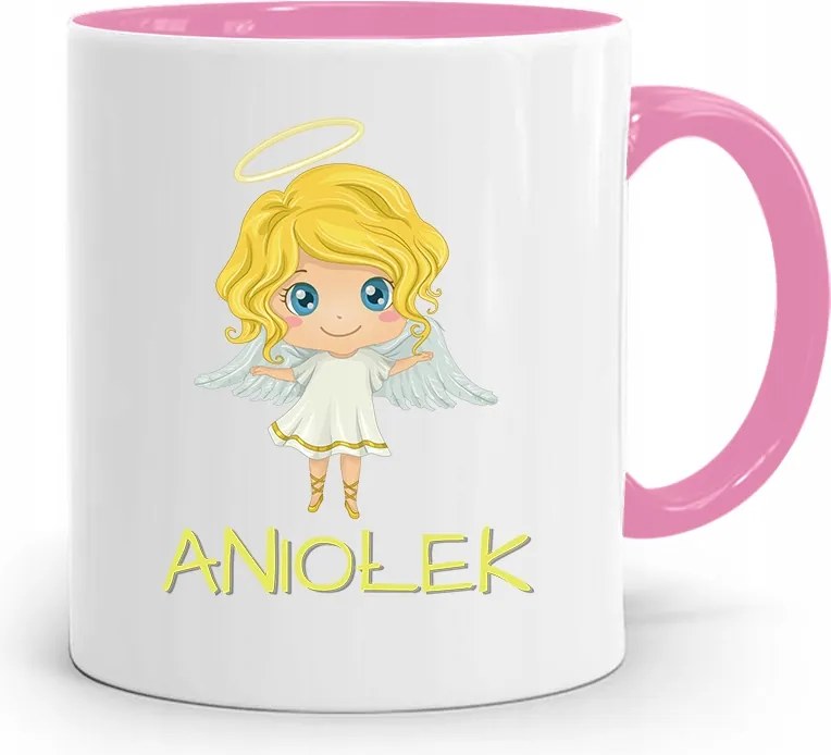 Rózsaszín Bögre Gyerekeknek Lányoknak Kis Angyalka +név fényképes nyomtatással