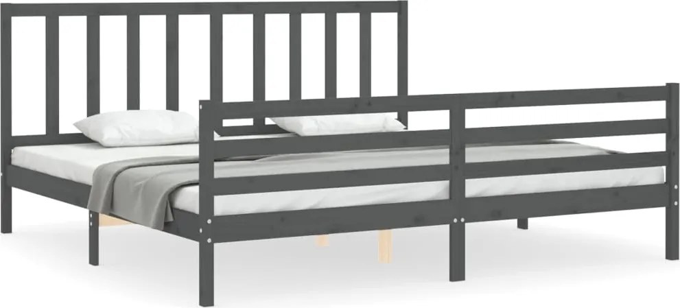 vidaXL szürke tömör fa ágykeret fejtámlával 200 x 200 cm