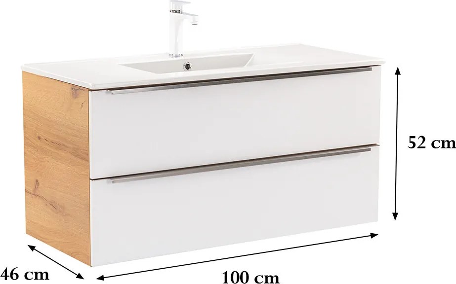 Vario Trim 100 alsó szekrény mosdóval tölgy-fehér