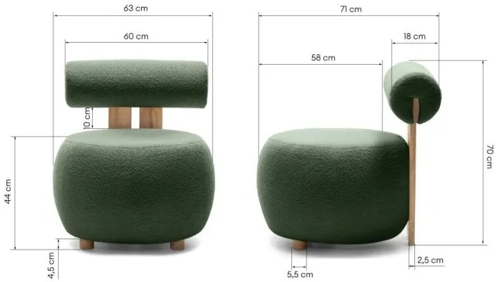 Sötétzöld design fotel HANNA, tölgy