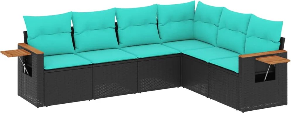 vidaXL 6 részes fekete polyrattan kerti ülőgarnitúra párnával