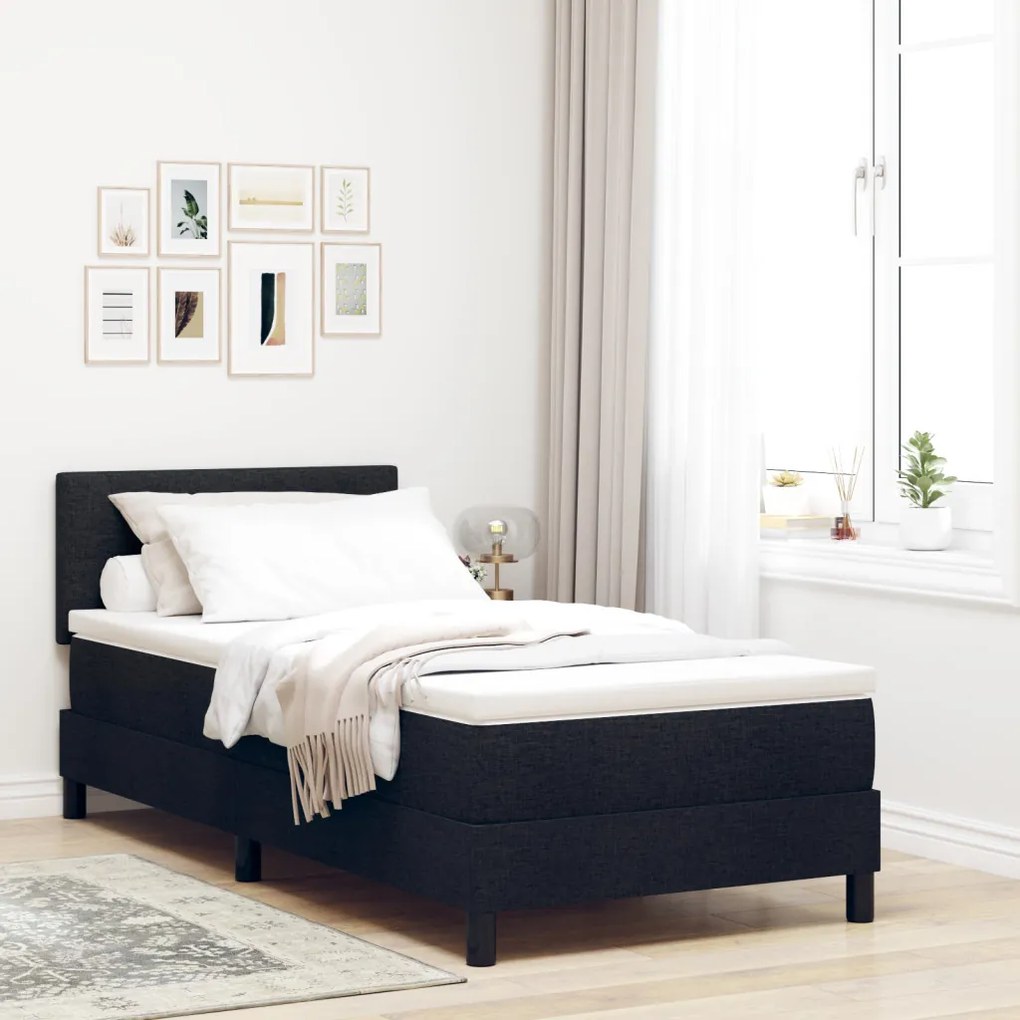 Boxspring Ágy Mattal és LED Fényekkel Fekete 90x190 cm Szövet