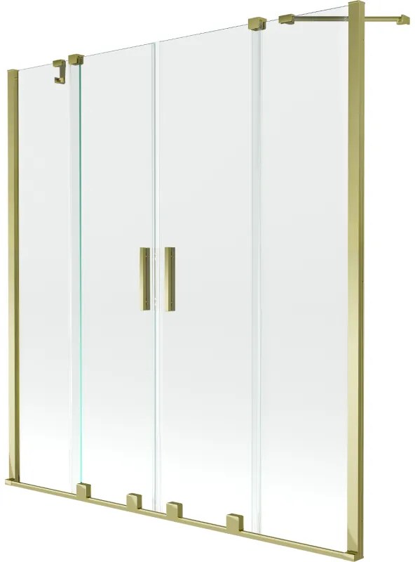 Mexen Velar Duo, 2 szárnyas eltolható kádparaván 140 x 150 cm, 8mm átlátszó üveg, arany fényes profil, 896-140-000-02-50