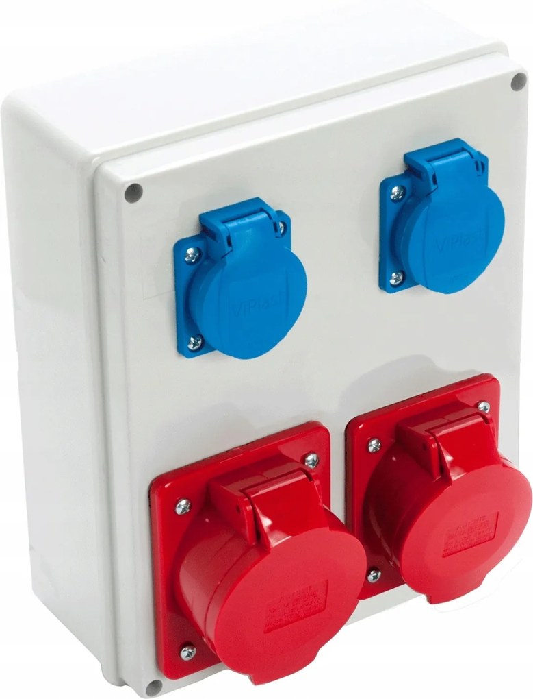 Viplast Falra szerelhető kapcsolószekrény építőipari aljzatokkal 32A 16A 2x250V IP44