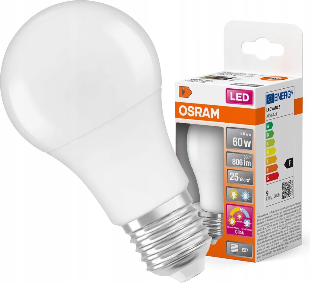 Led izzó A60 E27 8.8W 806lm Cct Relax Active and Sleep Classic Osram