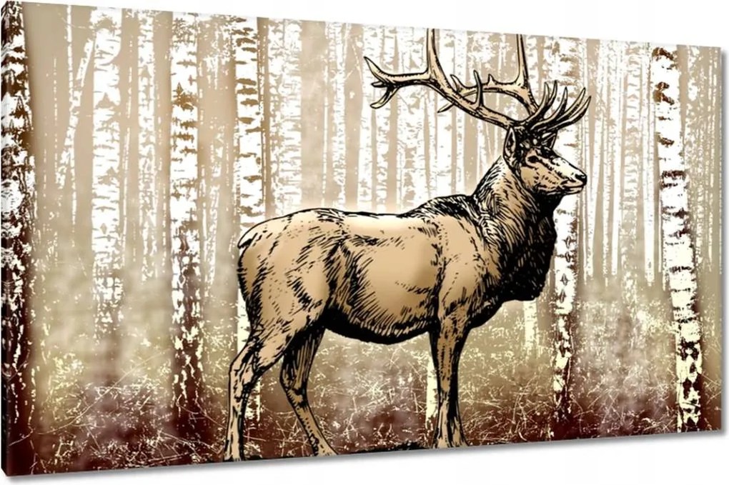 Vászonkép 120x70 Szarvas a nyírfaerdőben
