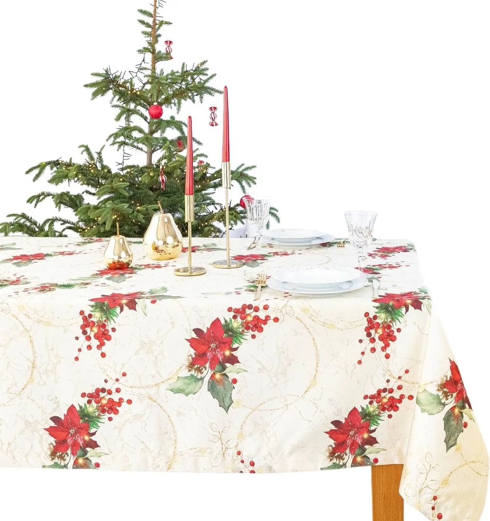 Abrosz Karácsonyi Krémszínű Vörös Betlehemi Csillag 140cm x 320cm.