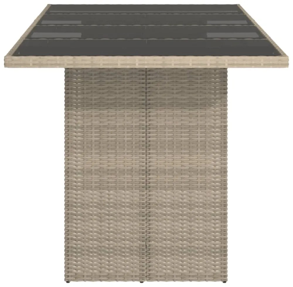 szürke polyrattan üveglapos kerti asztal 190x80x74 cm