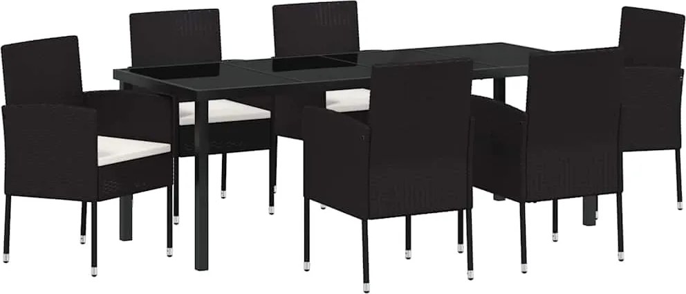 vidaXL Kert étkező szett párnával 7 pcs Fekete polirattan