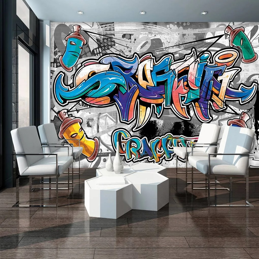 Fotótapéta - Színes graffiti szürke kivitelben (152,5x104 cm)