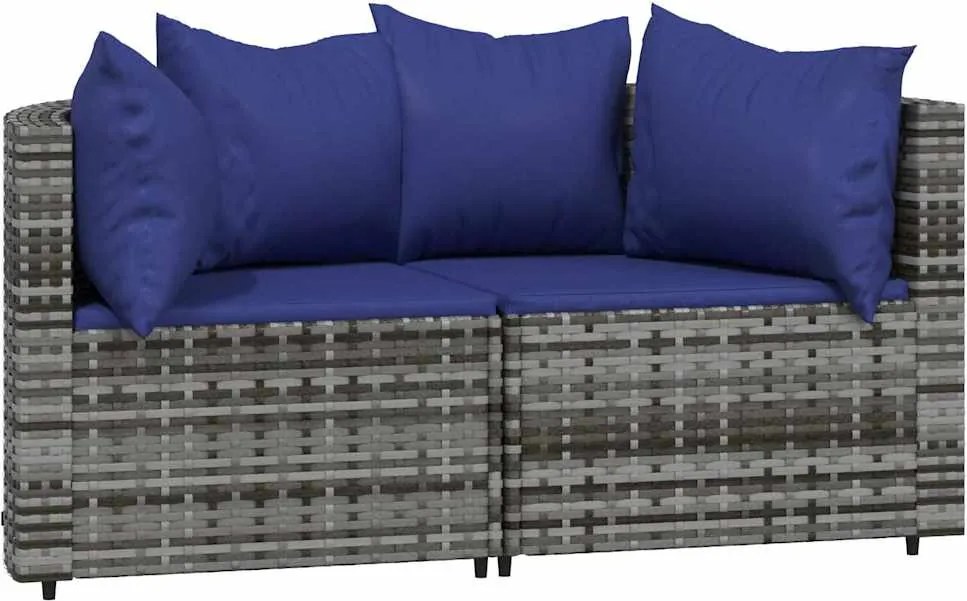 vidaXL 2 db szürke polyrattan kerti sarokkanapé párnával